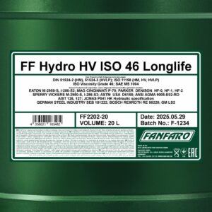 FANFARO 2202 Hydro HV ISO 46 LONGLIFE – 20 l