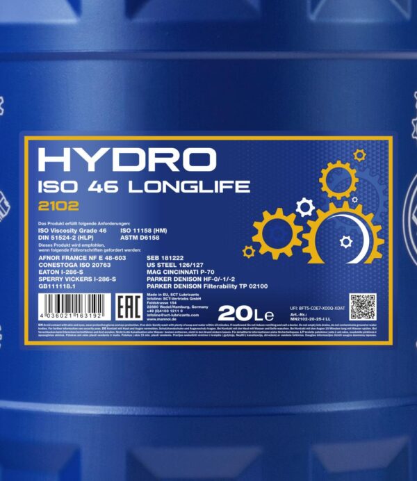 MANNOL 2102 Hydro ISO 46 LONGLIFE – 20 L