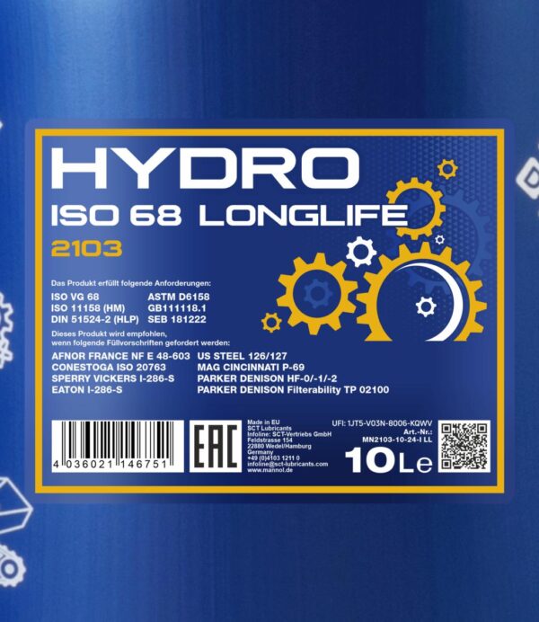 MANNOL 2103 Hydro ISO 68 LONGLIFE – 10 L