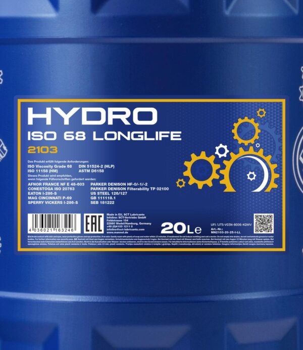MANNOL 2103 Hydro ISO 68 LONGLIFE – 20 L