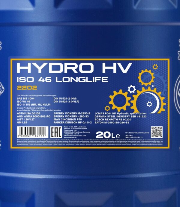 MANNOL 2202 Hydro HV ISO 46 LONGLIFE – 20 L
