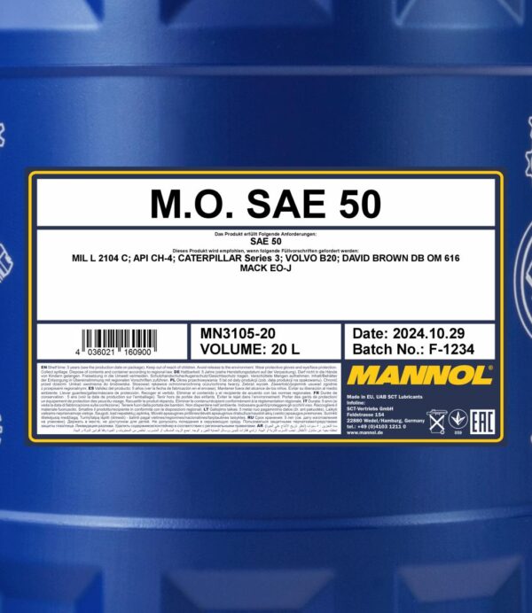 MANNOL 3105 M.O. SAE 50 &ndash; 20 L