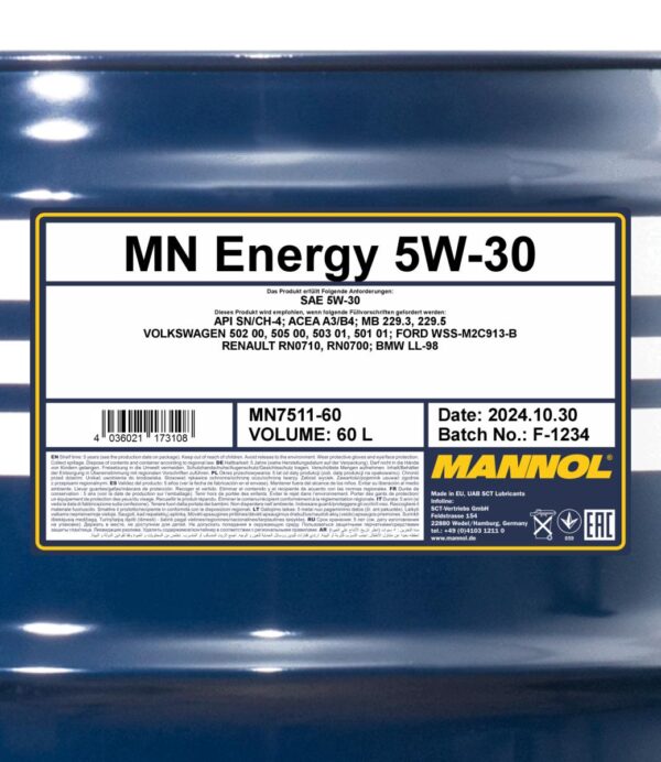 MANNOL 7511 Energy 5W-30 &ndash; 60 L