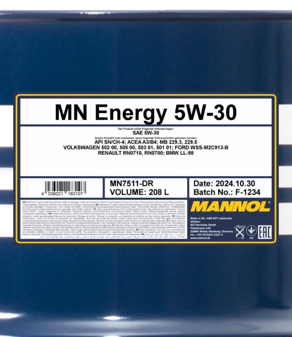 MANNOL 7511 Energy 5W-30 &ndash; 208 L