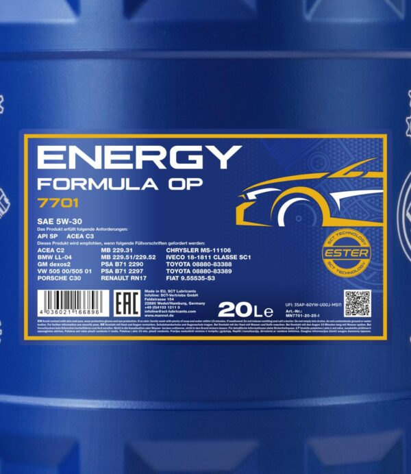 MANNOL 7701 Energy Formula OP 5W-30 &ndash; 20 L