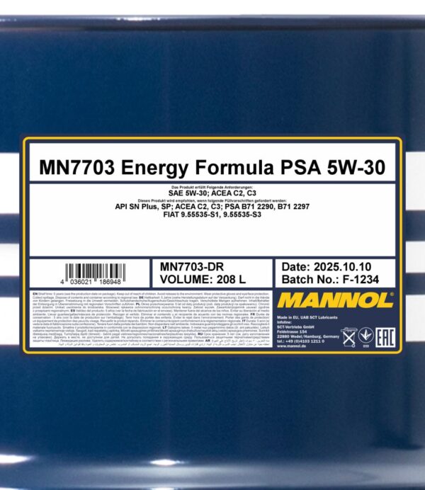 MANNOL 7703 Energy Formula PSA 5W-30 &ndash; 208 L