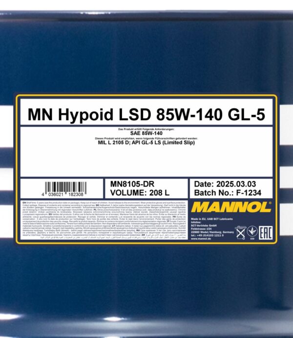 MANNOL 8105 Hypoid LSD 85W-140 GL-5 &ndash; 208 L