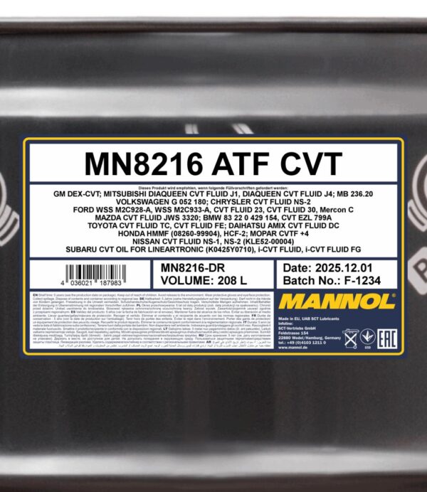 MANNOL 8216 ATF CVT &ndash; 208 L